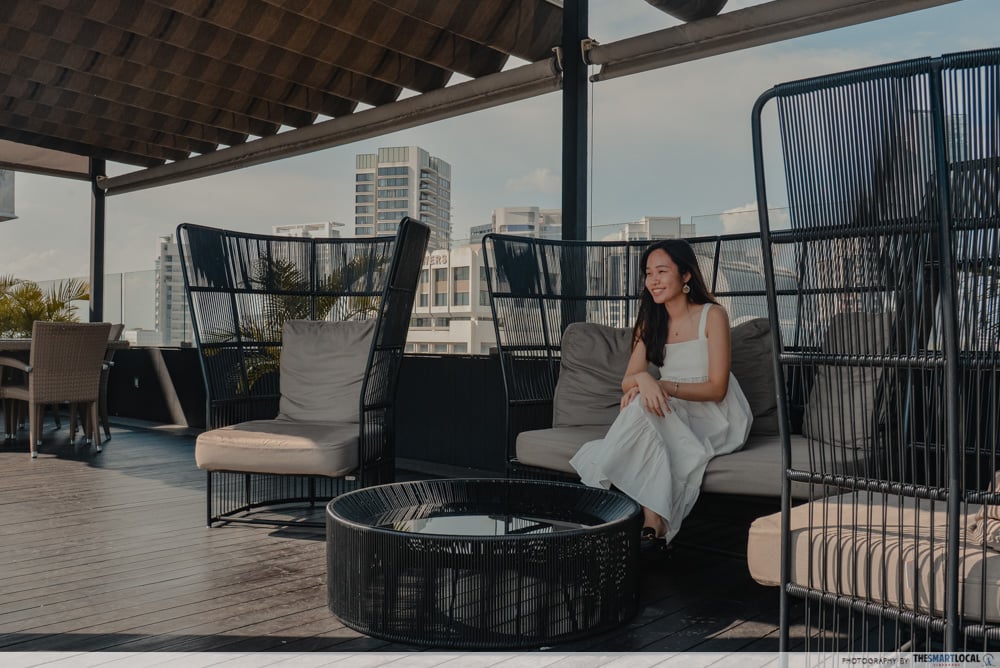 Sofas at Hilton rooftop pool